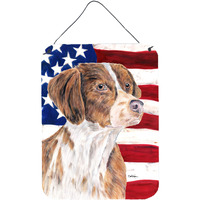 "Caroline's Treasures Usa American Flag with Brittany Aluminium Metal Wall or Door Hanging Prints, 16"" x 12"", Multicolor"