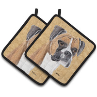 "Caroline's Treasures Boxer Wipe Your Paws Pair of Pot Holders SC9121PTHD, 7.5HX7.5W, Multicolor"