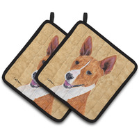 "Caroline's Treasures Basenji Wipe Your Paws Pair of Pot Holders SC9124PTHD, 7.5HX7.5W, Multicolor"
