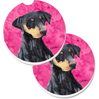 "Caroline's Treasures Pink Doberman Set of 2 Cup Holder Car Coasters SC9126PKCARC, 2.56, Multicolor"