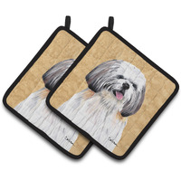 "Caroline's Treasures Shih Tzu Wipe Your Paws Pair of Pot Holders SC9128PTHD, 7.5HX7.5W, Multicolor"