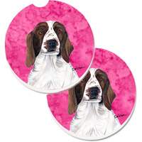 "Caroline's Treasures Pink Springer Spaniel Set of 2 Cup Holder Car Coasters SC9131PKCARC, 2.56, Multicolor"