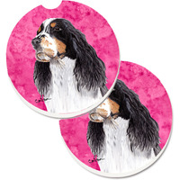 "Caroline's Treasures Pink Springer Spaniel Set of 2 Cup Holder Car Coasters SC9134PKCARC, 2.56, Multicolor"