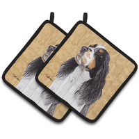 "Caroline's Treasures Springer Spaniel Wipe Your Paws Pair of Pot Holders SC9134PTHD, 7.5HX7.5W, Multicolor"