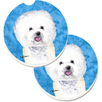 "Caroline's Treasures Blue Bichon Frise Set of 2 Cup Holder Car Coasters SC9135BUCARC, 2.56, Multicolor"