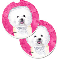 "Caroline's Treasures Pink Bichon Frise Set of 2 Cup Holder Car Coasters SC9135PKCARC, 2.56, Multicolor"