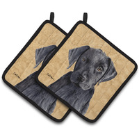 "Caroline's Treasures Labrador Wipe Your Paws Pair of Pot Holders SC9136PTHD, 7.5HX7.5W, Multicolor"