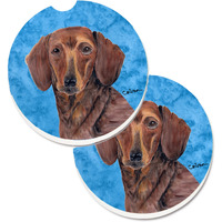 "Caroline's Treasures Blue Dachshund Set of 2 Cup Holder Car Coasters SC9137BUCARC, 2.56, Multicolor"