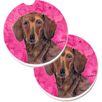 "Caroline's Treasures Pink Dachshund Set of 2 Cup Holder Car Coasters SC9137PKCARC, 2.56, Multicolor"
