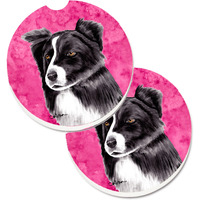 "Caroline's Treasures Pink Border Collie Set of 2 Cup Holder Car Coasters SC9138PKCARC, 2.56, Multicolor"