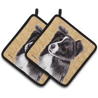 "Caroline's Treasures Border Collie Wipe Your Paws Pair of Pot Holders SC9138PTHD, 7.5HX7.5W, Multicolor"