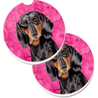 "Caroline's Treasures Pink Dachshund Set of 2 Cup Holder Car Coasters SC9139PKCARC, 2.56, Multicolor"