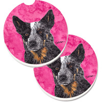 "Caroline's Treasures Pink Australian Cattle Dog Set of 2 Cup Holder Car Coasters SC9141PKCARC, 2.56, Multicolor"