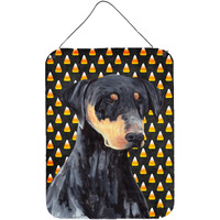 "Caroline's Treasures Doberman Natural Ears Candy Corn Halloween Portrait Wall or Door Hanging Prints, 16"" x 12"", Multicolor"