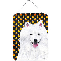 "Caroline's Treasures American Eskimo Candy Corn Halloween Portrait Wall or Door Hanging Prints, 16"" x 12"", Multicolor"