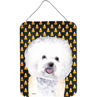 "Caroline's Treasures SC9173DS1216 Bichon Frise Candy Corn Halloween Portrait Wall or Door Hanging Prints, 16"" x 12"", Multicolor"