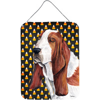 "Caroline's Treasures SC9182DS1216 Basset Hound Candy Corn Halloween Portrait Wall or Door Hanging Prints, 16"" x 12"", Multicolor"