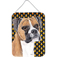 "Caroline's Treasures Boxer Fawn Uncropped Ears Candy Corn Halloween Wall or Door Hanging Prints, 16"" x 12"", Multicolor"