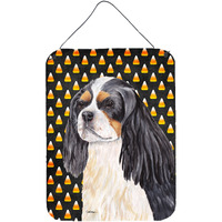 "Caroline's Treasures SC9192DS1216 Cavalier Spaniel Tricolor Candy Corn Halloween Wall or Door Hanging Prints, 16"" x 12"", Multicolor"