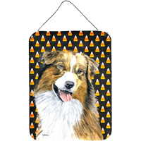 "Caroline's Treasures SC9195DS1216 Australian Shepherd Candy Corn Halloween Portrait Wall or Door Hanging Prints, 16"" x 12"", Multicolor"