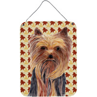 "Caroline's Treasures SC9205DS1216 Yorkie Fall Leaves Portrait Aluminium Metal Wall or Door Hanging Prints, 16"" x 12"", Multicolor"