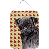 "Caroline's Treasures Pug Black Fall Leaves Portrait Aluminium Metal Wall or Door Hanging Prints, 16"" x 12"", Multicolor"
