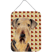 "Caroline's Treasures SC9213DS1216 Airedale Fall Leaves Portrait Aluminium Metal Wall or Door Hanging Prints, 16"" x 12"", Multicolor"