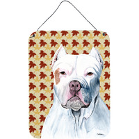 "Caroline's Treasures Pit Bull Fall Leaves Portrait Aluminium Metal Wall or Door Hanging Prints, 16"" x 12"", Multicolor"