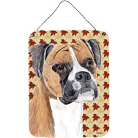 "Caroline's Treasures Boxer Fall Leaves Portrait Aluminium Metal Wall or Door Hanging Prints, 16"" x 12"", Multicolor"