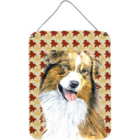 "Caroline's Treasures SC9237DS1216 Australian Shepherd Fall Leaves Portrait Wall or Door Hanging Prints, 16"" x 12"", Multicolor"