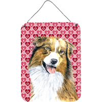 "Caroline's Treasures SC9242DS1216 Australian Shepherd Hearts Love and Valentine's Day Wall or Door Hanging Prints, 16"" x 12"", Multicolor"