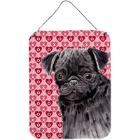 "Caroline's Treasures Pug Black Hearts Love and Valentine's Day Portrait Wall or Door Hanging Prints, 16"" x 12"", Multicolor"