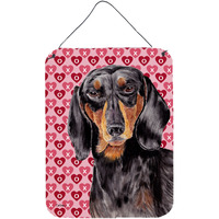 "Caroline's Treasures Dachshund Black and Tan Hearts Love Valentine's Day Wall or Door Hanging Prints, 16"" x 12"", Multicolor"