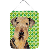 "Caroline's Treasures Airedale St. Patrick's Day Shamrock Portrait Wall or Door Hanging Prints, 16"" x 12"", Multicolor"