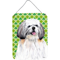 "Caroline's Treasures SC9303DS1216 Shih Tzu St. Patrick's Day Shamrock Portrait Wall or Door Hanging Prints, 16"" x 12"", Multicolor"