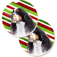 "Caroline's Treasures Springer Spaniel Candy Cane Holiday Christmas Set of 2 Cup Holder Car Coasters SC9321CARC, 2.56, Multicolor"