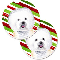 "Caroline's Treasures Bichon Frise Candy Cane Holiday Christmas Set of 2 Cup Holder Car Coasters SC9322CARC, 2.56, Multicolor"