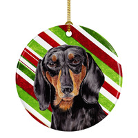 "Caroline's Treasures SC9323-CO1 Dachshund Candy Cane Holiday Christmas Ceramic Ornament, Multicolor"