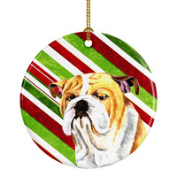 "Caroline's Treasures SC9334-CO1 Bulldog English Candy Cane Holiday Christmas Ceramic Ornament, Multicolor"