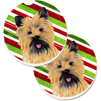 "Caroline's Treasures Cairn Terrier Candy Cane Holiday Christmas Set of 2 Cup Holder Car Coasters SC9335CARC, 2.56, Multicolor"