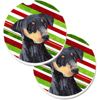 "Caroline's Treasures Doberman Candy Cane Holiday Christmas Set of 2 Cup Holder Car Coasters SC9337CARC, 2.56, Multicolor"