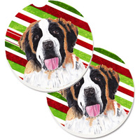"Caroline's Treasures Saint Bernard Candy Cane Holiday Christmas Set of 2 Cup Holder Car Coasters SC9342CARC, 2.56, Multicolor"