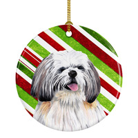 "Caroline's Treasures SC9343-CO1 Shih Tzu Candy Cane Holiday Christmas Ceramic Ornament, Multicolor"