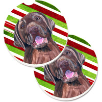 "Caroline's Treasures Labrador Candy Cane Holiday Christmas Set of 2 Cup Holder Car Coasters SC9344CARC, 2.56, Multicolor"