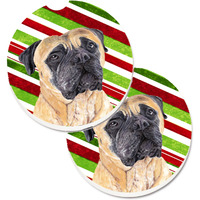 "Caroline's Treasures Mastiff Candy Cane Holiday Christmas Set of 2 Cup Holder Car Coasters SC9345CARC, 2.56, Multicolor"