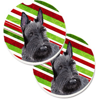 "Caroline's Treasures Scottish Terrier Candy Cane Holiday Christmas Set of 2 Cup Holder Car Coasters SC9346CARC, 2.56, Multicolor"