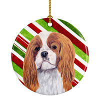 "Caroline's Treasures SC9354-CO1 Cavalier Spaniel Candy Cane Holiday Christmas Ceramic Ornament, Multicolor"