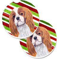 "Caroline's Treasures Cavalier Spaniel Candy Cane Holiday Christmas Set of 2 Cup Holder Car Coasters SC9354CARC, 2.56, Multicolor"