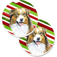 "Caroline's Treasures Australian Shepherd Candy Cane Holiday Christmas Set of 2 Cup Holder Car Coasters SC9357CARC, 2.56, Multicolor"