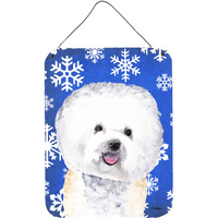 "Caroline's Treasures Bichon Frise Winter Snowflakes Holiday Metal Wall or Door Hanging Prints, 16"" x 12"", Multicolor"